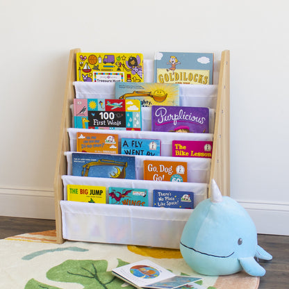 Children's Bookcase Storage Rack with 6 Tiers, Natural/White