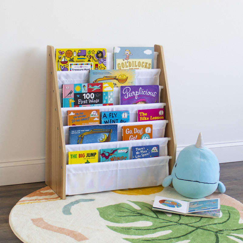Children's Bookcase Storage Rack with 6 Tiers, Natural/White