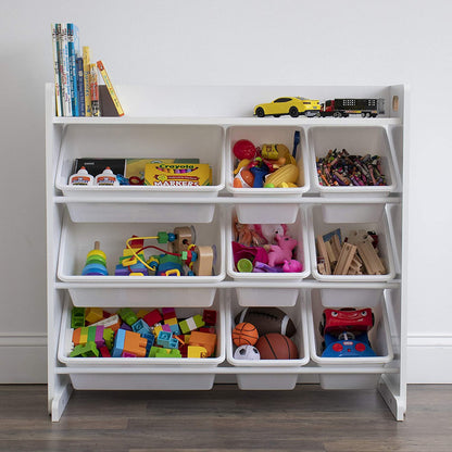 Children's Toy Organiser Shelf with 9 Storage Boxes, White/White