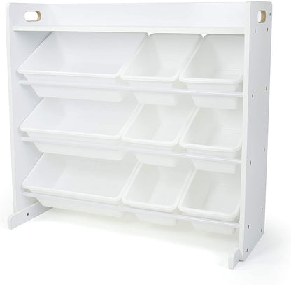 Children's Toy Organiser Shelf with 9 Storage Boxes, White/White
