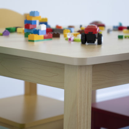 Children's Wooden Square Table and 4 Chairs Set, Natural Wood/Primary