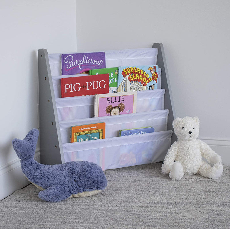 Children's Bookcase Storage Rack with 4 Tiers, Grey/White
