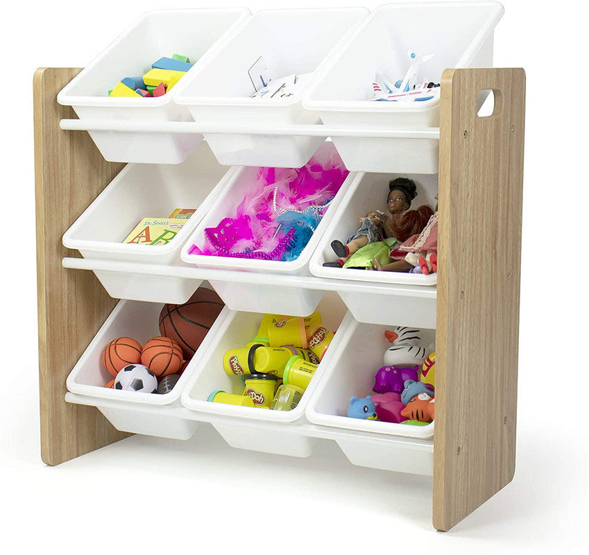 Children's Toy Organiser Shelf with 9 Storage Boxes, Natural/White