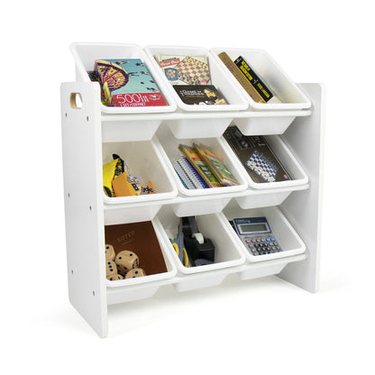 Children's Wooden Toy Organiser with 9 Storage Boxes, White