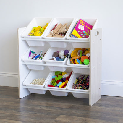 Children's Toy Organiser Shelf with 9 Storage Boxes, Sandwashed/White