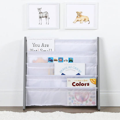 Children's Bookcase Storage Rack with 4 Tiers, Grey/White