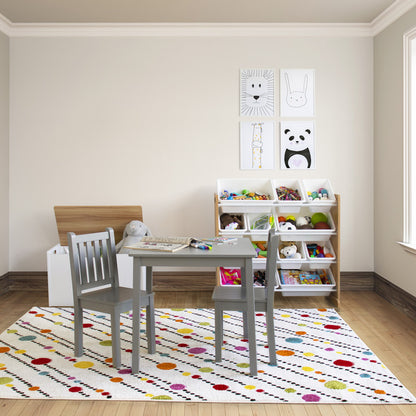 Children's Wooden Square Table and 2 Chairs Set, Grey