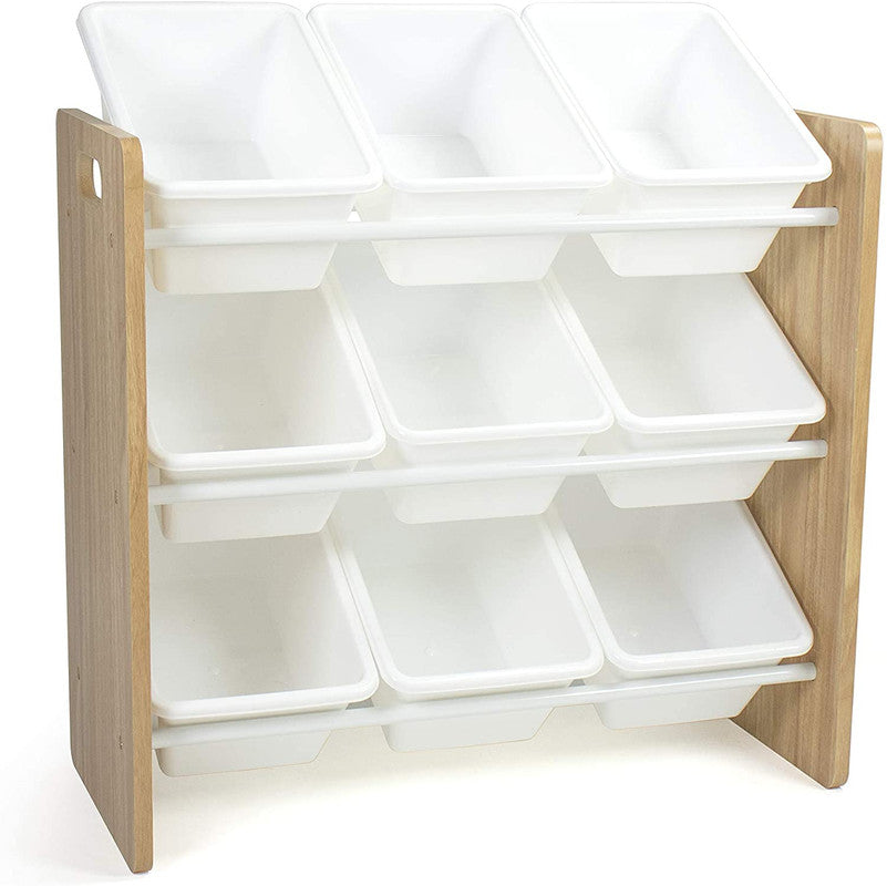 Children's Toy Organiser Shelf with 9 Storage Boxes, Natural/White