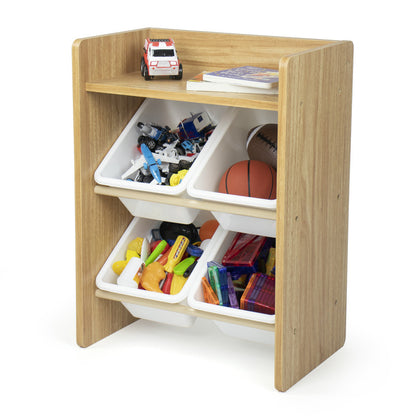 Toy Organiser Shelf with 4 Storage Boxes, Natural/White