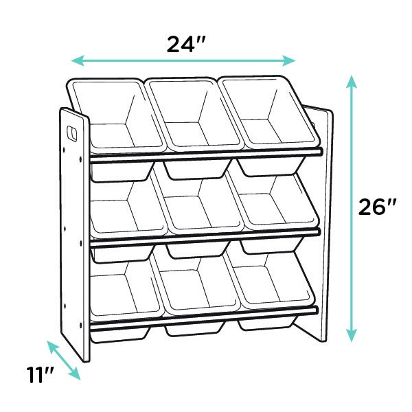 Children's Toy Organiser Shelf with 9 Storage Boxes, White/Grey