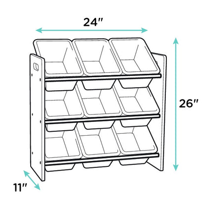 Children's Toy Organiser Shelf with 9 Storage Boxes, White/Grey