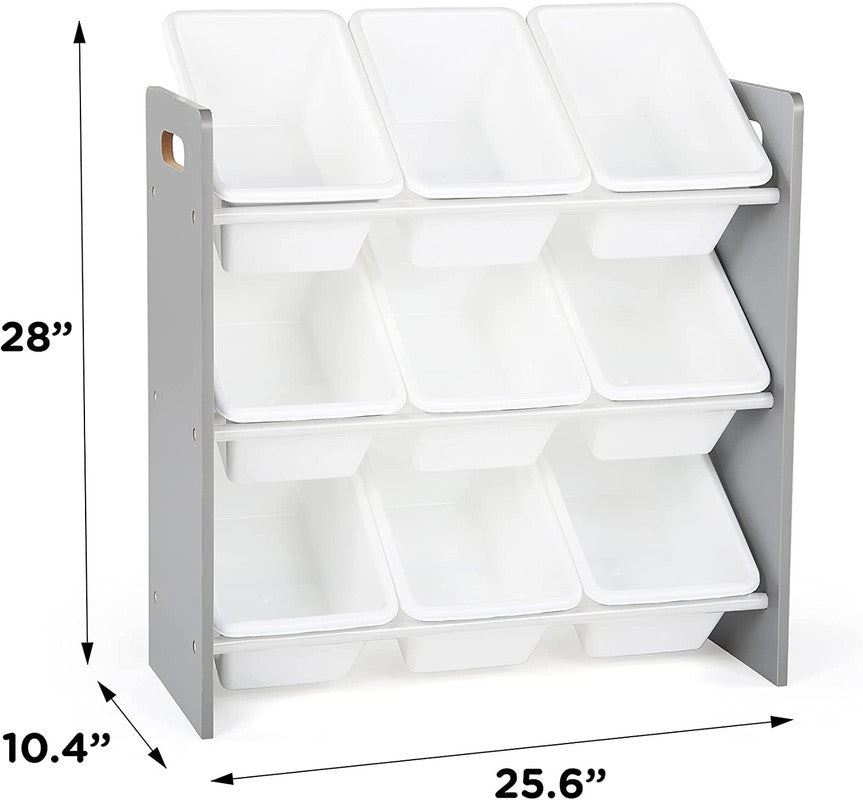 Children's Toy Organiser Shelf with 9 Storage Boxes, Grey/White