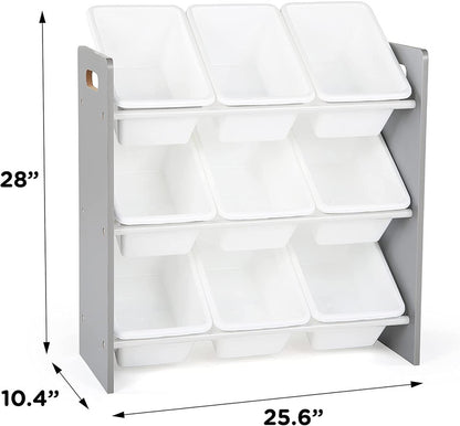 Children's Toy Organiser Shelf with 9 Storage Boxes, Grey/White