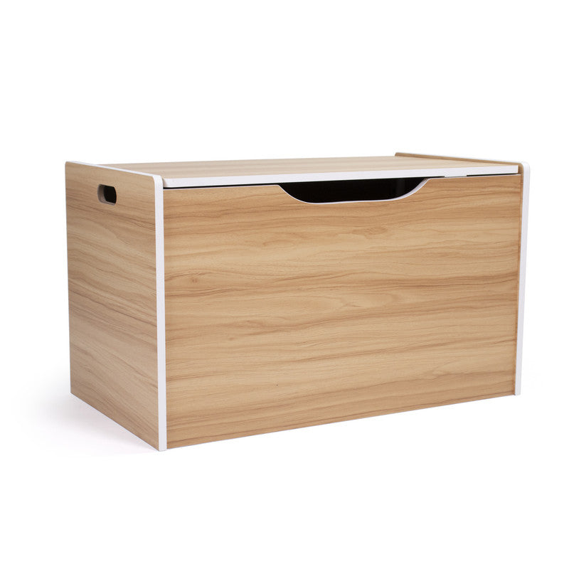 Hinged Toy Storage Chest with Lid, Natural Wood