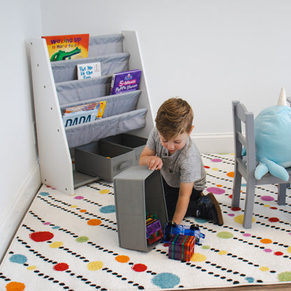 Children's Bookcase Storage Rack with 4 Tiers, White/Grey