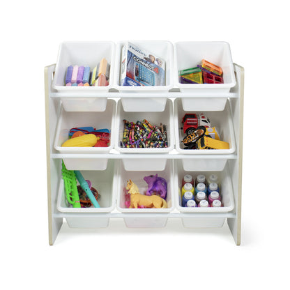 Children's Toy Organiser Shelf with 9 Storage Boxes, Sandwashed/White