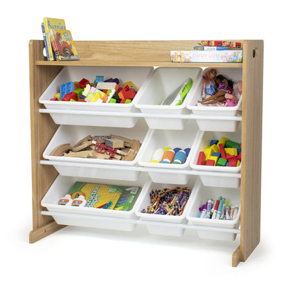 Children's Toy Organiser Shelf with 9 Storage Boxes, Natural/White