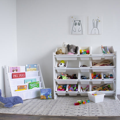 Children's Bookcase Storage Rack with 4 Tiers, White/White