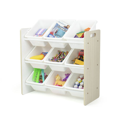 Children's Toy Organiser Shelf with 9 Storage Boxes, Sandwashed/White