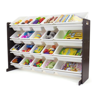 Children's Toy Organiser Shelf with 20 Storage Boxes, Espresso/White