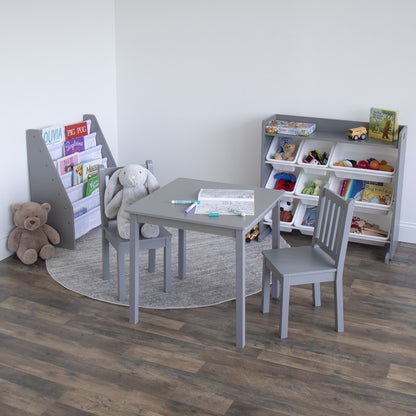 Children's Bookcase Storage Rack with 6 Tiers, Grey/White