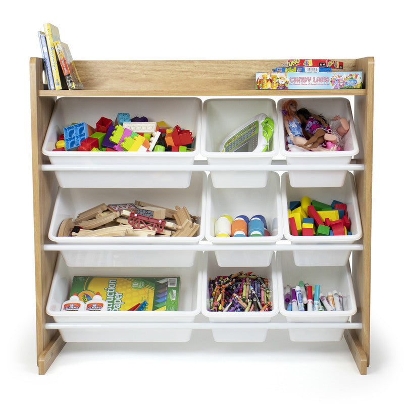 Children's Toy Organiser Shelf with 9 Storage Boxes, Natural/White