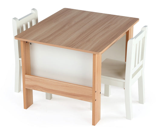 Children's Wood Table and 2 Chairs Set with Book Storage, Natural/White