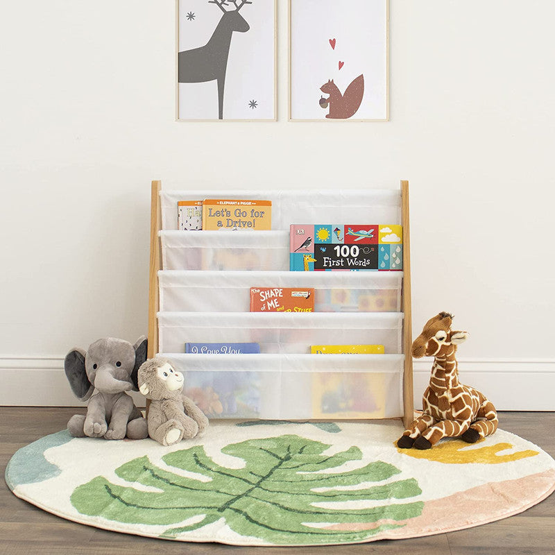 Children's Bookcase Storage Rack with 4 Tiers, Natural/White
