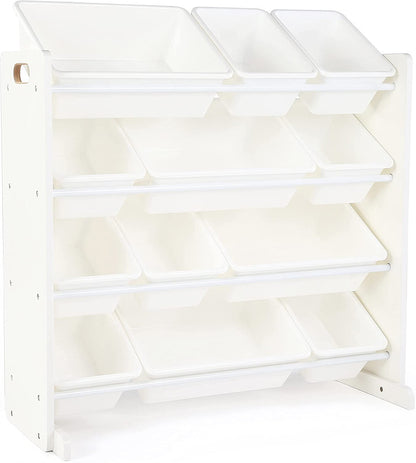 Children's Toy Organiser Shelf with 12 Storage Boxes, White/White