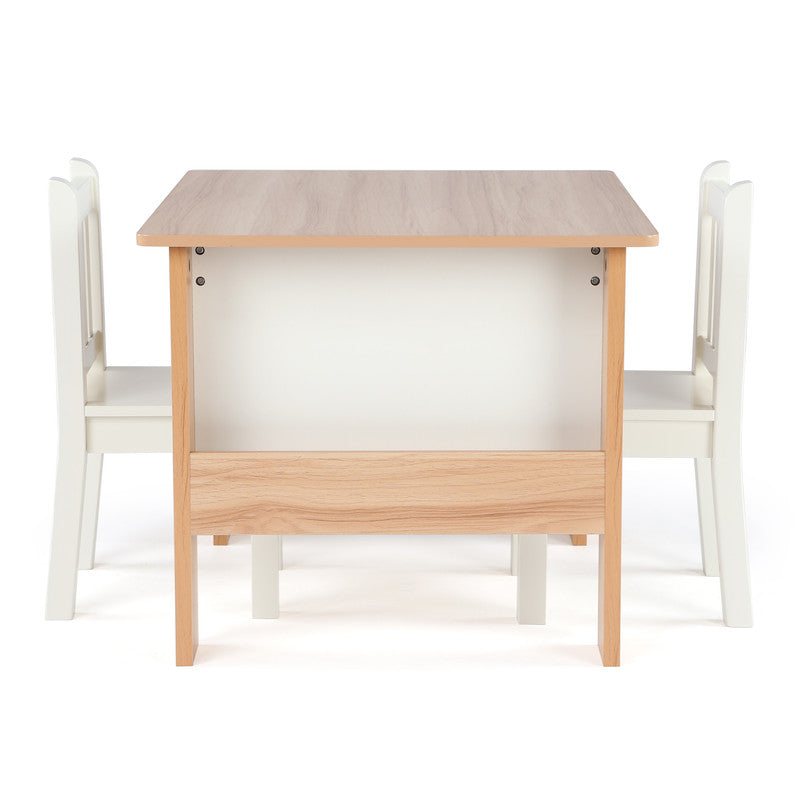 Children's Wood Table and 2 Chairs Set with Book Storage, Natural/White