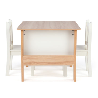 Children's Wood Table and 2 Chairs Set with Book Storage, Natural/White