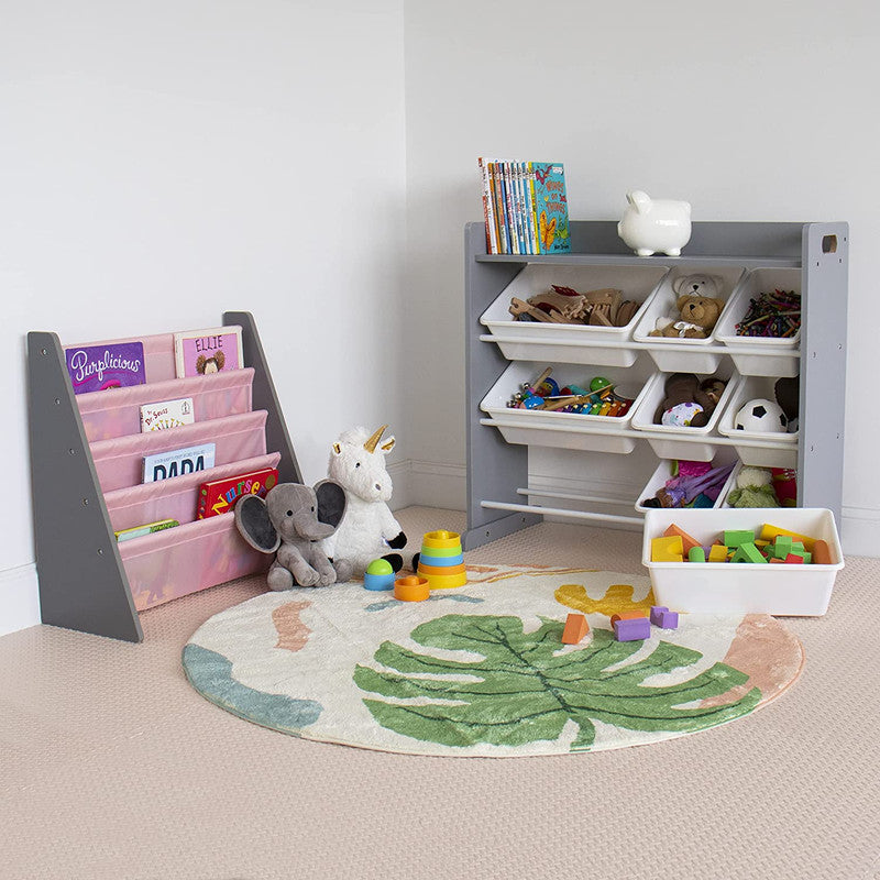 Children's Toy Organiser Shelf with 9 Storage Boxes, Grey/White