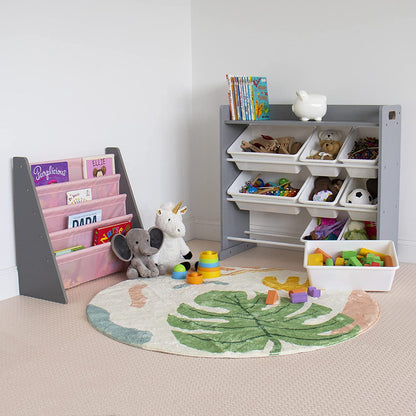 Children's Toy Organiser Shelf with 9 Storage Boxes, Grey/White