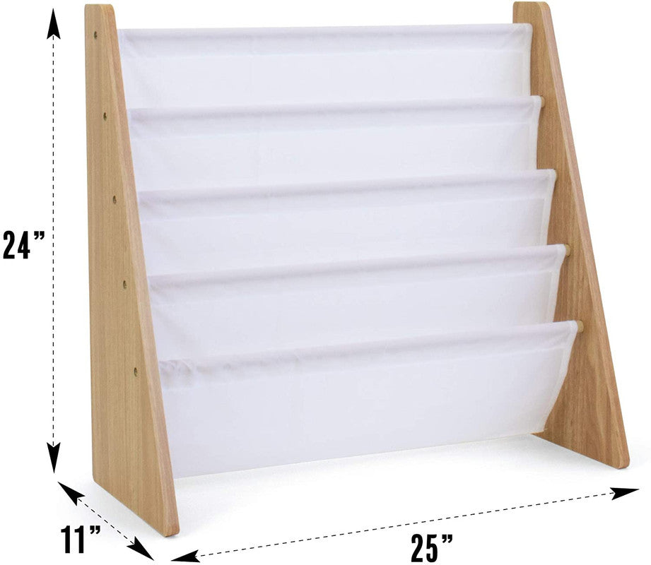 Children's Bookcase Storage Rack with 4 Tiers, Natural/White