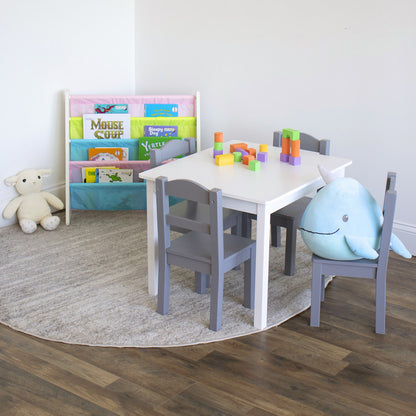 Children's Bookcase Storage Rack with 4 Tiers, White/Pastel