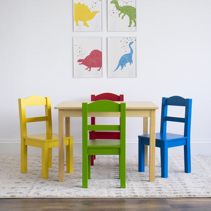 Children's Wooden Square Table and 4 Chairs Set, Natural Wood/Primary