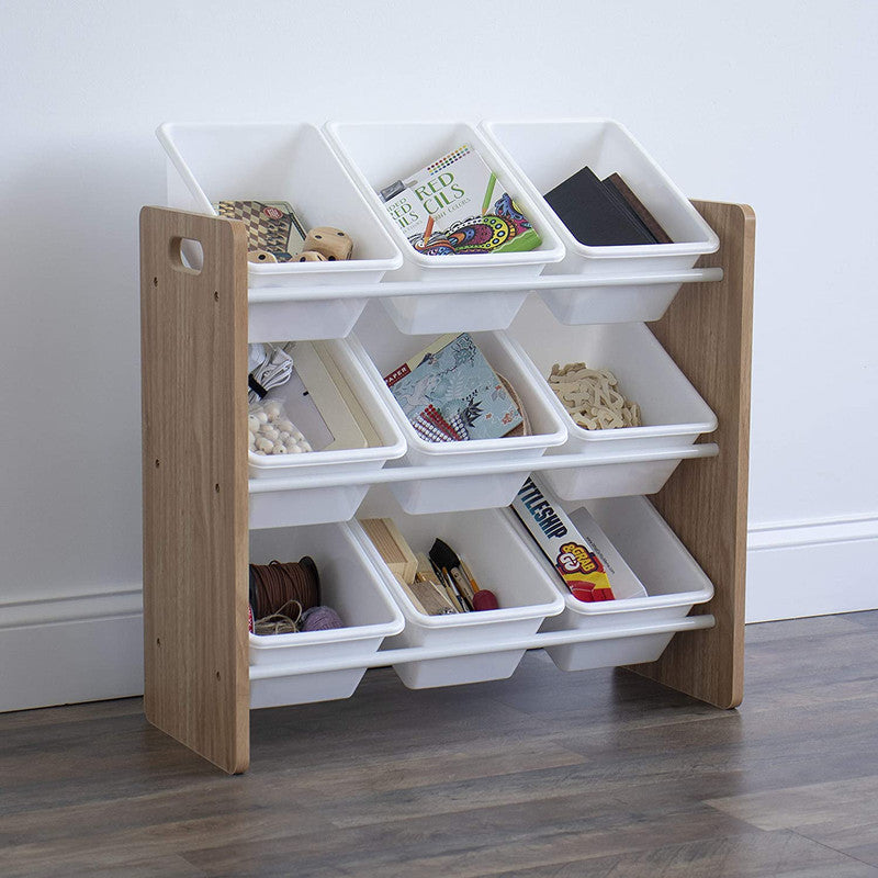 Children's Toy Organiser Shelf with 9 Storage Boxes, Natural/White