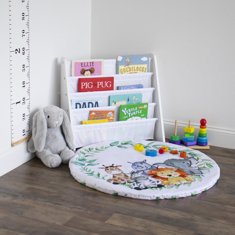 Children's Bookcase Storage Rack with 4 Tiers, White/White
