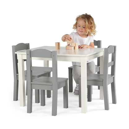 Children's Wooden Square Table and 4 Chairs Set, White/Grey
