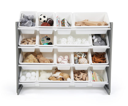 Children's Toy Organiser Shelf with 16 Storage Boxes, Grey/White