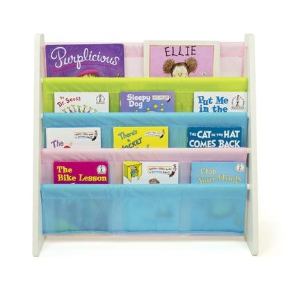 Children's Bookcase Storage Rack with 4 Tiers, White/Pastel