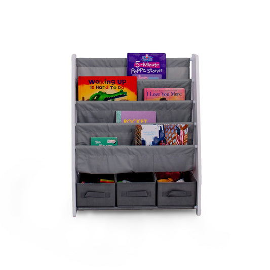 Children's Bookcase Storage Rack with 4 Tiers, White/Grey