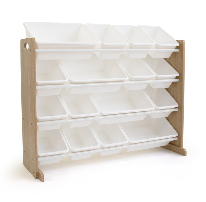Children's Toy Organiser Shelf with 16 Storage Boxes, Natural/White