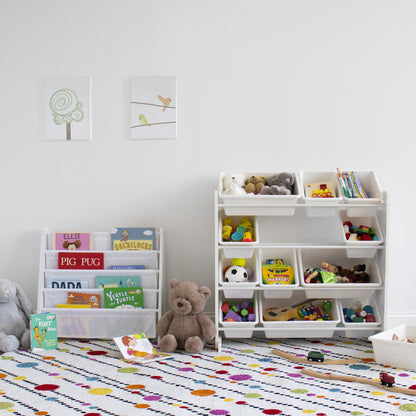Children's Bookcase Storage Rack with 4 Tiers, White/White