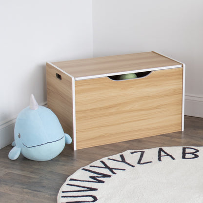 Hinged Toy Storage Chest with Lid, Natural Wood