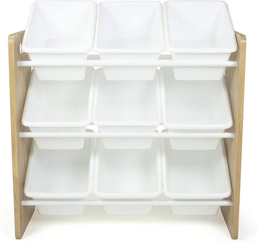 Children's Toy Organiser Shelf with 9 Storage Boxes, Natural/White