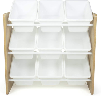 Children's Toy Organiser Shelf with 9 Storage Boxes, Natural/White