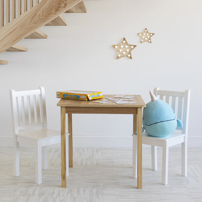 Children's Wooden Square Table and 2 Chairs Set, Natural/White