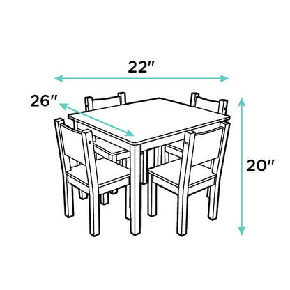 Children's Wooden Square Table and 4 Chairs Set, White/Grey