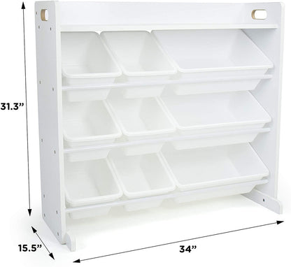 Children's Toy Organiser Shelf with 9 Storage Boxes, White/White